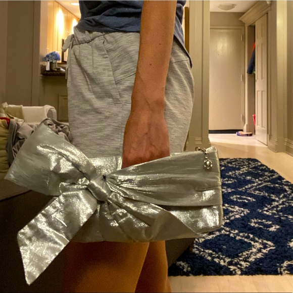 Silver Metallic Formal Clutch Handbag - Picture 2 of 5